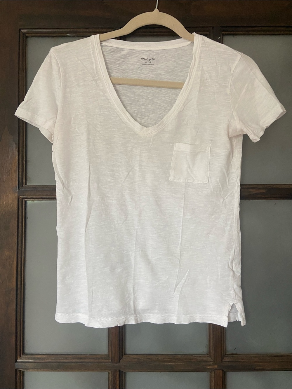 Madewell White V-Neck Pocket Tee